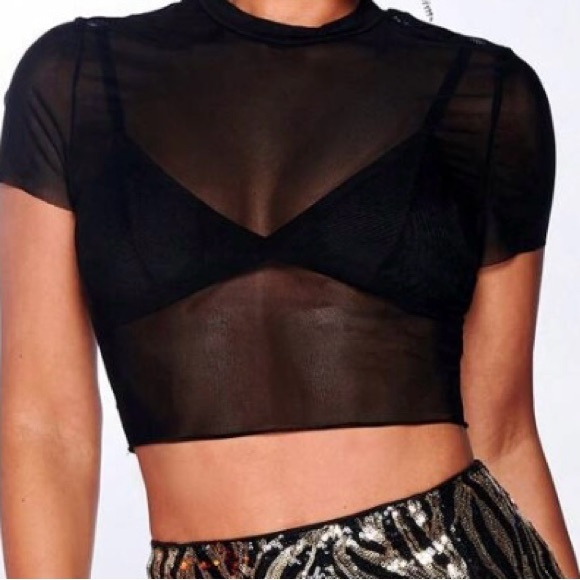 💫GARAGE Women’s See Through Mesh Top Short Sleeves - Picture 2 of 7